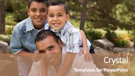  Presentation with silhouette of father and son - Cool new presentation design with single parent - father and sons portrait backdrop and a coral colored foreground