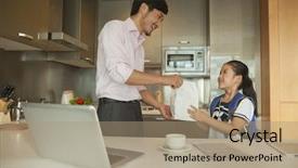  Presentation with breakfast - Colorful slide deck enhanced with single parent - father giving breakfast to his backdrop and a  colored foreground