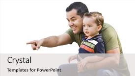 Presentation with father - Cool new PPT theme with single parent - handsome hispanic father pointing backdrop and a light gray colored foreground