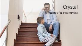  Presentation with steps - PPT theme with single parent - happy father and son sitting background and a lemonade colored foreground