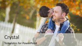  Presentation with race - Presentation design consisting of single parent - happy mixed race boy riding background and a light gray colored foreground