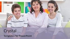  Presentation with parent children - Colorful PPT theme enhanced with single parent - happy mother embracing her children backdrop and a light blue colored foreground