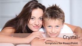  Presentation with fun - Slides featuring single parent - mother and son having fun background and a coral colored foreground