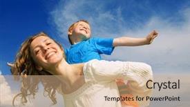  Presentation with indian mother son - Beautiful PPT theme featuring single parent - mother and son having fun backdrop and a coral colored foreground