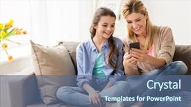  Presentation with smartphone - Audience pleasing theme consisting of single parent - people family and technology concept backdrop and a ocean colored foreground