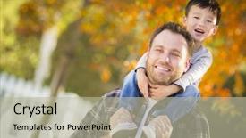  Presentation with race - Slide set with single parent family - happy mixed race boy riding background and a mint green colored foreground