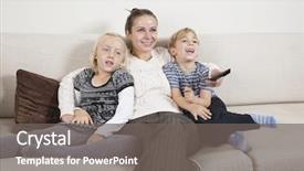  Presentation with young children - Presentation design with single parent family - happy young woman with children background and a  colored foreground