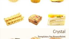 Presentation with pastries - Theme enhanced with single pastries and cakes assorted fun selection background and a cream colored foreground