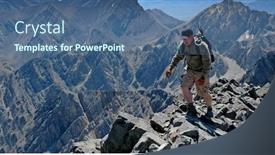  Presentation with rocky - Audience pleasing presentation theme consisting of single person climbing along rocky ridge on a trail backdrop and a ocean colored foreground