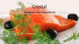  Presentation with salmon dish - Colorful slide set enhanced with single pink salmon bit on a big white dish backdrop and a lemonade colored foreground