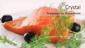  Presentation with salmon dish - Cool new theme with single pink salmon bit on a big white dish backdrop and a lemonade colored foreground
