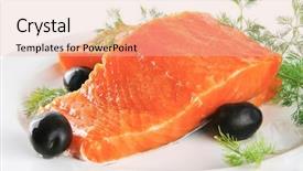  Presentation with salmon dish - Slides with single pink salmon bit on a big white dish background and a lemonade colored foreground