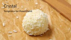  Presentation with praline - Colorful PPT theme enhanced with single praline sprinkled with coconut backdrop and a yellow colored foreground