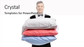  Presentation with server - Slide deck having single server - bellboy with pillows isolated background and a  colored foreground