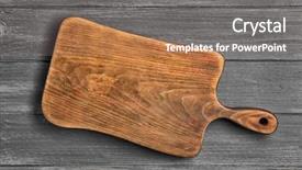  Presentation with cutting board - Audience pleasing PPT theme consisting of single server - cutting board on wooden background backdrop and a gray colored foreground