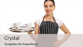  Presentation with waitress - PPT layouts with single server - happy waitress holding a tray background and a light gray colored foreground
