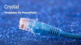  Presentation with network cable - Colorful presentation design enhanced with single server - network cable over blue sparkles backdrop and a teal colored foreground