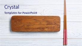  Presentation with chopsticks - Slide set featuring single server - rectangular wooden board and chopsticks background and a sky blue colored foreground