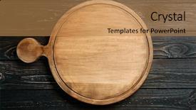  Presentation with cutting board - Slide set featuring single server - round cutting board on wooden background and a coral colored foreground