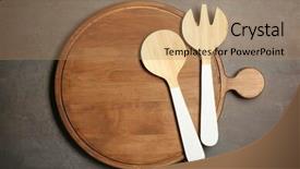  Presentation with cooking utensils - Presentation theme with single server - wooden board and cooking utensils background and a  colored foreground