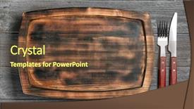  Presentation with table meal plan for osteotphorosis - PPT theme enhanced with single server - wooden plate and cutlery set background and a tawny brown colored foreground