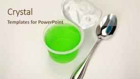  Presentation with spoon - PPT layouts enhanced with single serving of green jello background and a sky blue colored foreground
