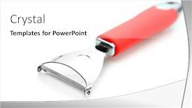  Presentation with single-color - Slide deck enhanced with single shiny orange color vegetable peeler on white background background and a white colored foreground