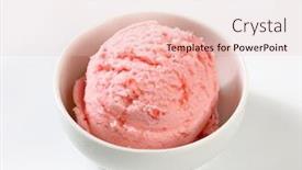  Presentation with ice cream strawberry - Presentation theme enhanced with single strawberry ice cream scoop in bowl background and a lemonade colored foreground