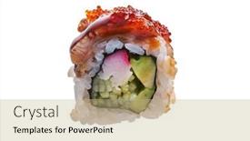  Presentation with sushi - Amazing PPT layouts having single-uramaki-sushi-isolated-over backdrop and a coral colored foreground