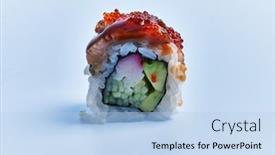  Presentation with sushi - Amazing PPT theme having single-uramaki-sushi-over-blue backdrop and a light blue colored foreground