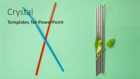  Presentation with eco plastic - PPT theme having single-use-plastic-and-reusable background and a mint green colored foreground