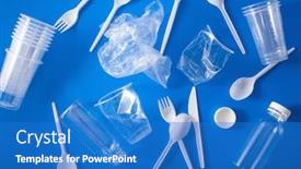  Presentation with plastic waste - Theme having single-use-plastic-bottles-cups background and a teal colored foreground