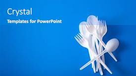  Presentation with plastic waste recycling - Audience pleasing PPT theme consisting of single-use-plastic-forks-spoons backdrop and a gray colored foreground
