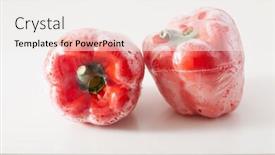  Presentation with issue - Slide set featuring single use plastic packaging issue peppers vegetables in plastic bag background and a sky blue colored foreground