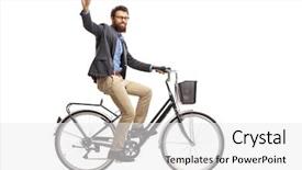  Presentation with man riding big bike motor - Slide set consisting of single wave - bearded man riding a bicycle background and a white colored foreground