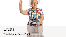  Presentation with suitcase - Presentation theme featuring single wave - elderly female tourist background and a  colored foreground