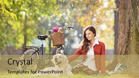  Presentation with beautiful green - Slides having single woman - beautiful female sitting background and a  colored foreground