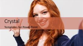  Presentation with lady - Presentation with single woman - photo of cheerful young redhead background and a red colored foreground
