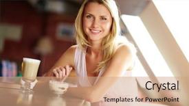  Presentation with dessert - Colorful presentation theme enhanced with single woman - portrait of cute girl backdrop and a  colored foreground
