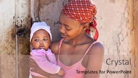  Presentation with third - Presentation with single young african mother in a village in botswana the drama of single mothers from the third world background and a coral colored foreground