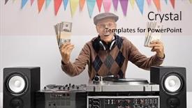  Presentation with elderly - Cool new slide deck with singles mixer - cheerful elderly dj holding bundles backdrop and a soft green colored foreground
