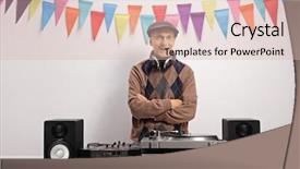  Presentation with broken wall american flag - Audience pleasing theme consisting of singles mixer - elderly dj against a wall backdrop and a lemonade colored foreground