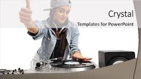  Presentation with female - Audience pleasing slides consisting of singles mixer - female dj making a thumb backdrop and a white colored foreground