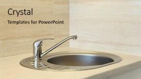  Presentation with kitchen sink splash - Theme consisting of singles mixer - stainless steel kitchen faucet background and a soft green colored foreground