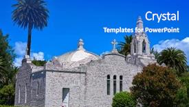  Presentation with sea shells - PPT theme enhanced with singular - la toja island toxa chapel background and a cobalt blue colored foreground
