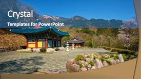  Presentation with south korea interest rate - Audience pleasing presentation theme consisting of sinheungsa buddhist temple in seoraksan backdrop and a teal colored foreground
