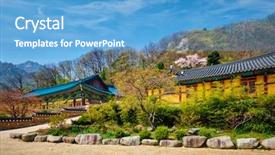  Presentation with korea - PPT theme with sinheungsa buddhist temple in seoraksan background and a teal colored foreground