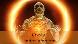  Presentation with mythology - Slide deck featuring sinister-mummy-with-burning-eyes background and a gold colored foreground