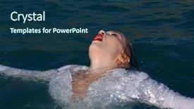  Presentation with woman in sea - Slide deck with sink float - business woman swim background and a ocean colored foreground
