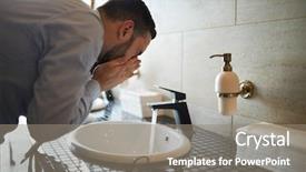  Presentation with traveler - Presentation theme with sink in airport lavatory background and a gray colored foreground
